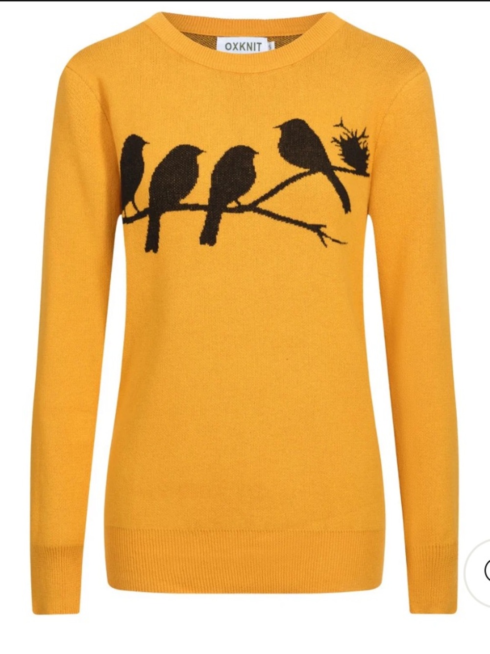 OXKNIT Yellow Crewneck Sweater with Bird Motif